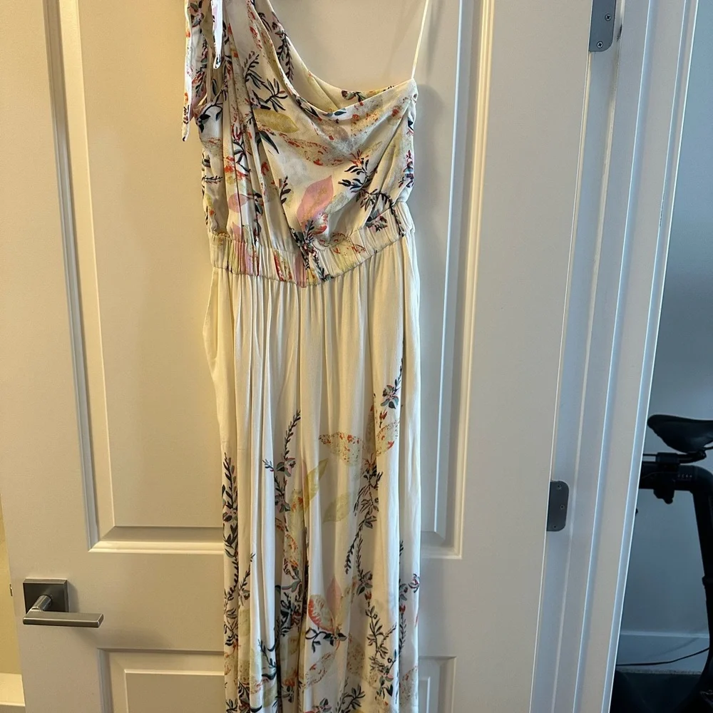Free People Island Time Cream Color One Shoulder Wide Leg Jumpsuit — NWOT - Picture 3 of 6